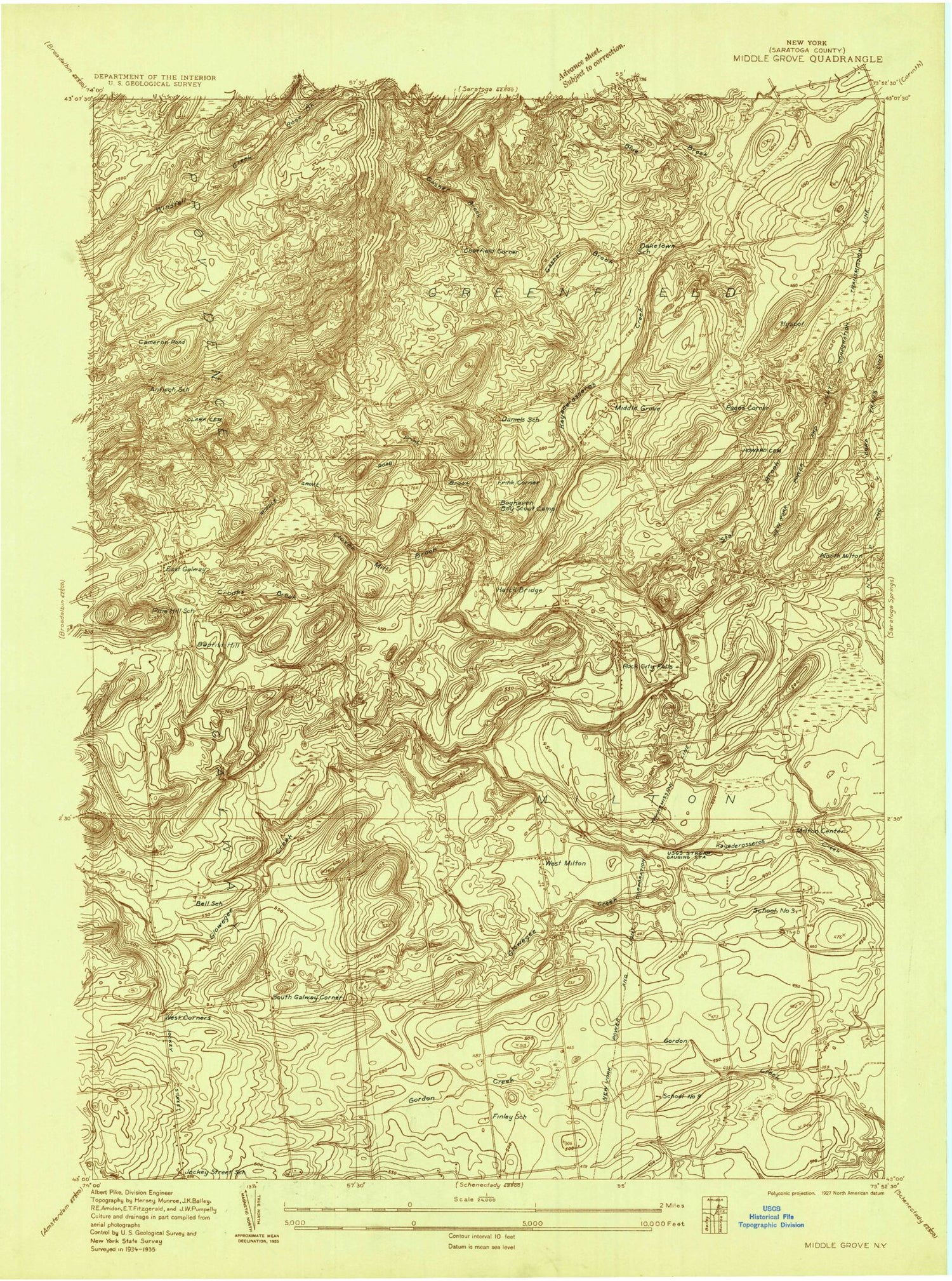 Classic USGS Middle Grove New York 7.5'x7.5' Topo Map Image