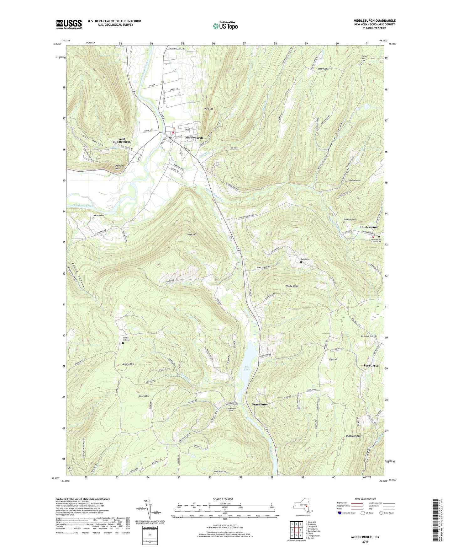 Middleburgh New York US Topo Map Image