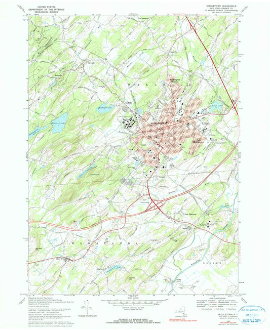 Classic USGS Middletown New York 7.5'x7.5' Topo Map Image