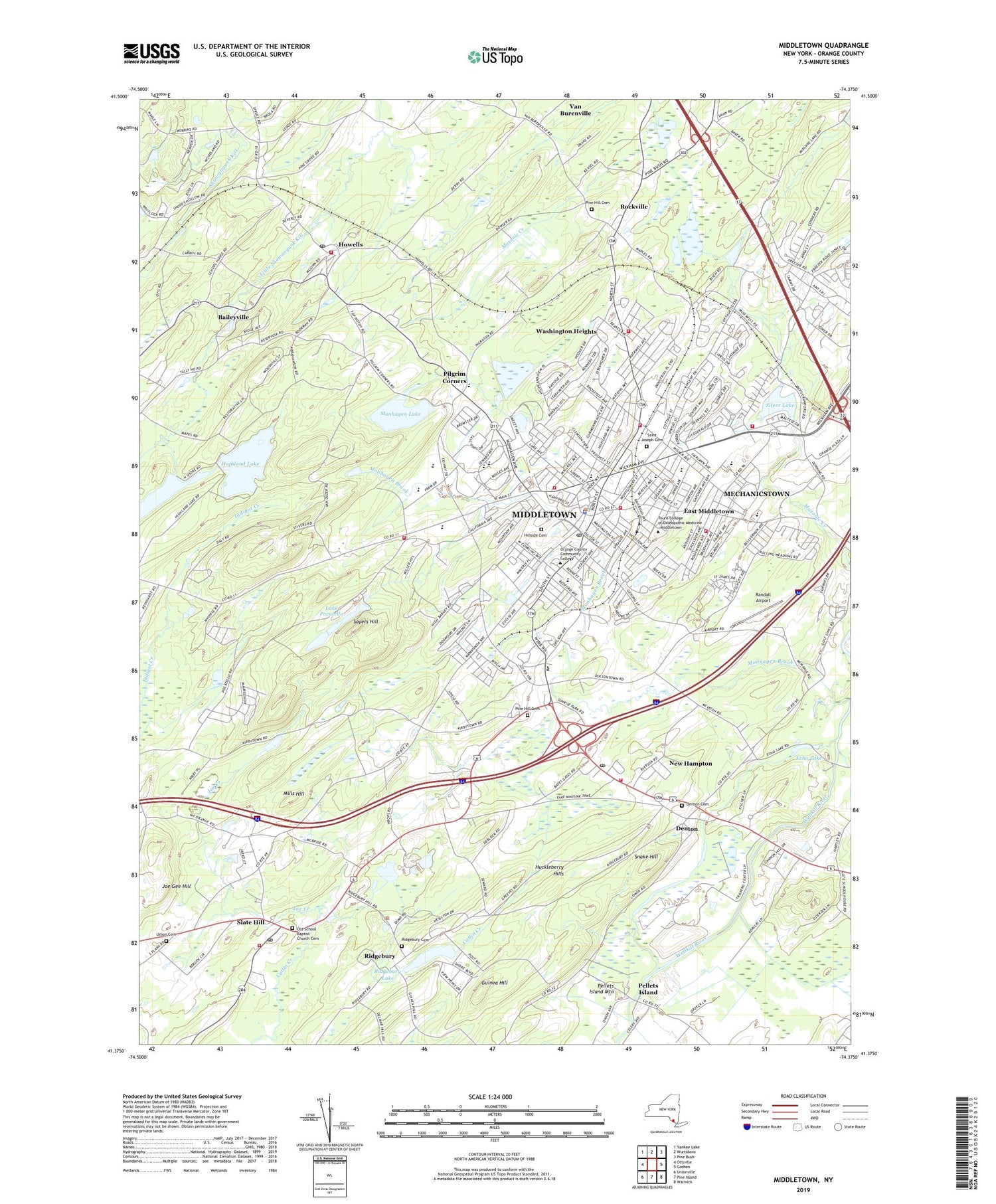 Middletown New York US Topo Map Image