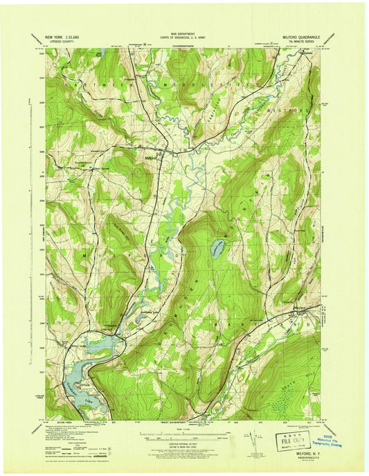 Classic USGS Milford New York 7.5'x7.5' Topo Map Image