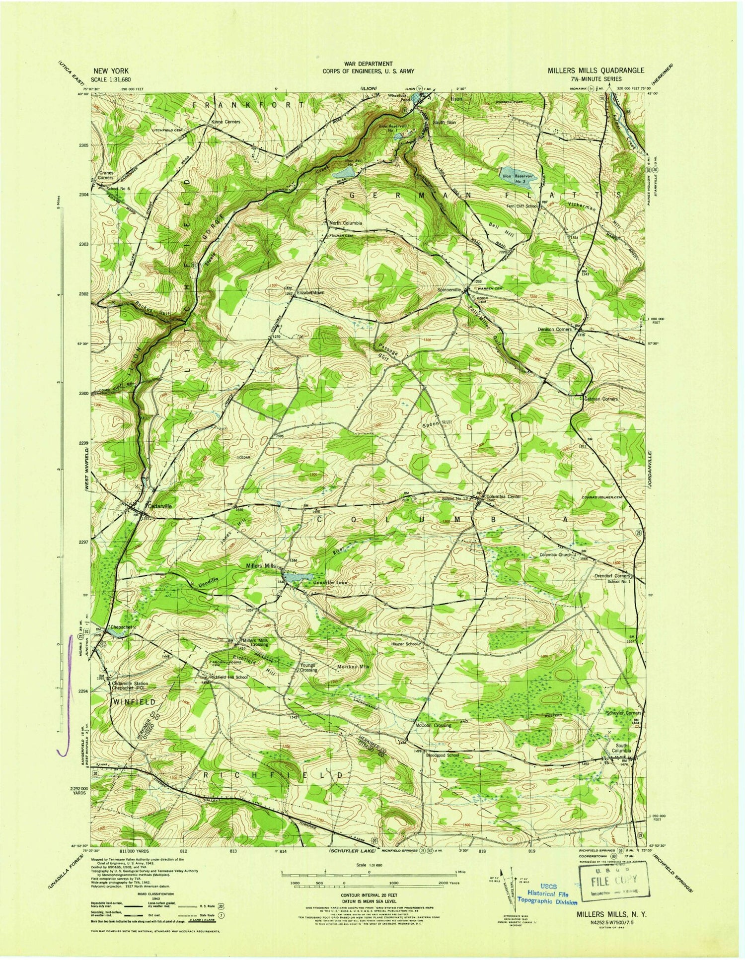 Classic USGS Millers Mills New York 7.5'x7.5' Topo Map Image