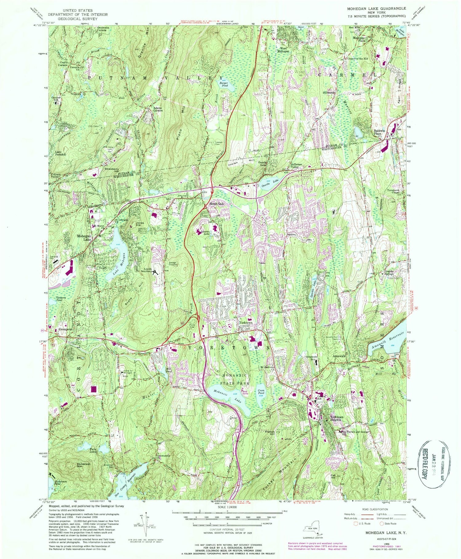 Classic USGS Mohegan Lake New York 7.5'x7.5' Topo Map Image
