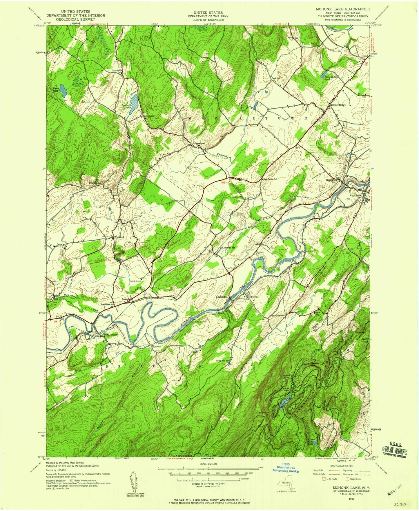 Classic USGS Mohonk Lake New York 7.5'x7.5' Topo Map Image