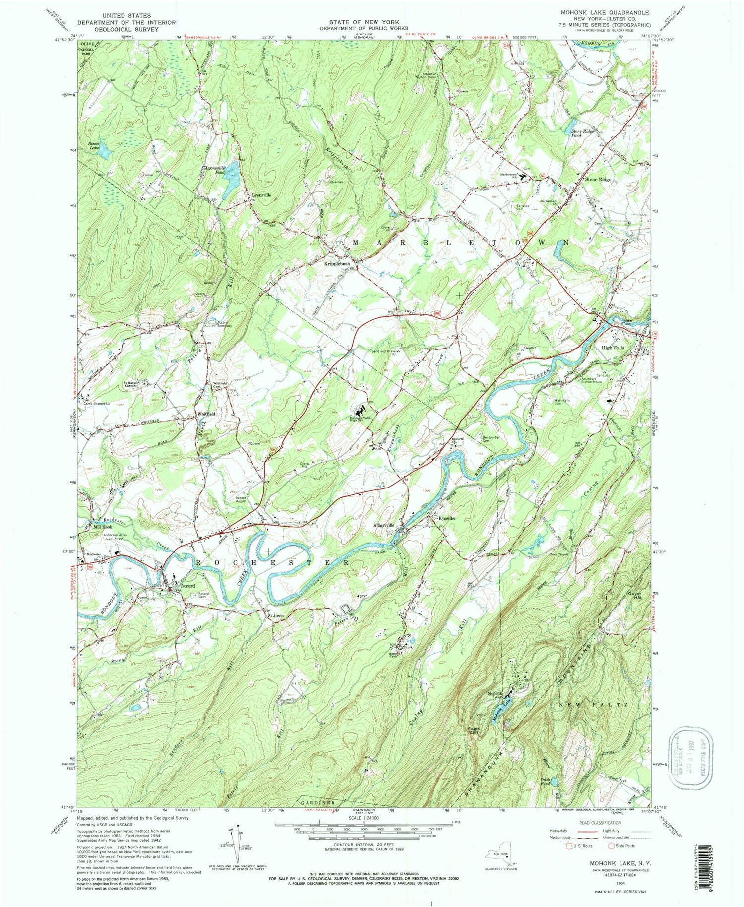Classic USGS Mohonk Lake New York 7.5'x7.5' Topo Map Image