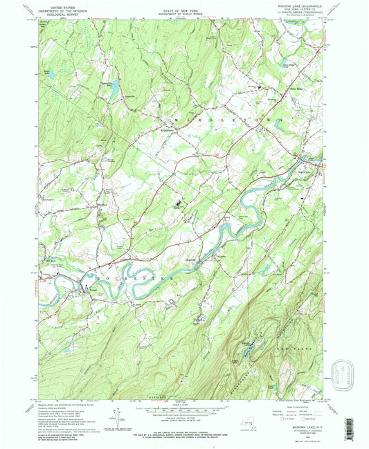 Classic USGS Mohonk Lake New York 7.5'x7.5' Topo Map Image