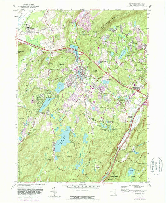 Classic USGS Monroe New York 7.5'x7.5' Topo Map Image