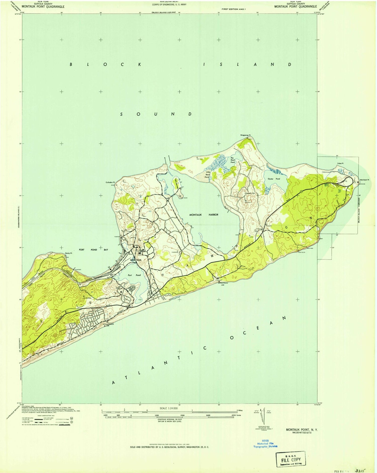 Classic USGS Montauk Point New York 7.5'x7.5' Topo Map Image