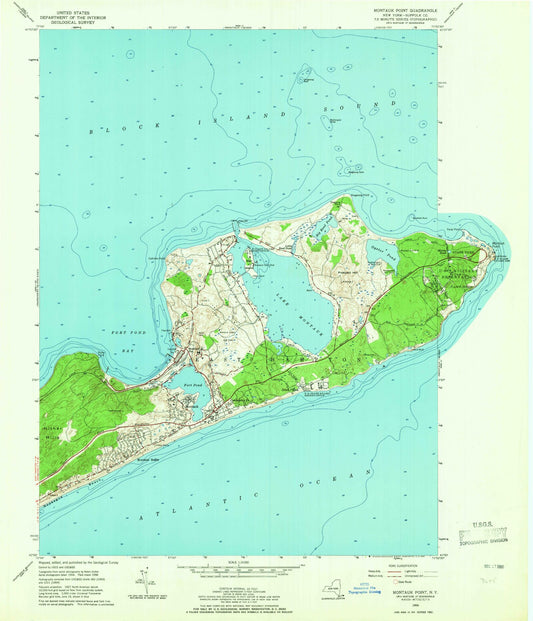 Classic USGS Montauk Point New York 7.5'x7.5' Topo Map Image