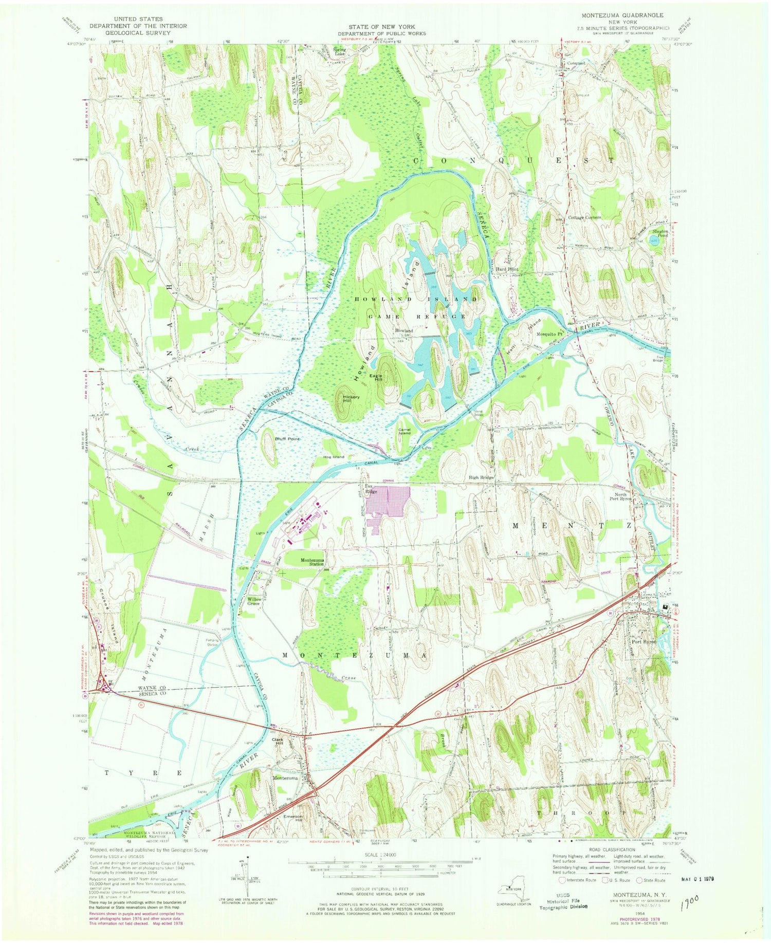 Classic USGS Montezuma New York 7.5'x7.5' Topo Map Image