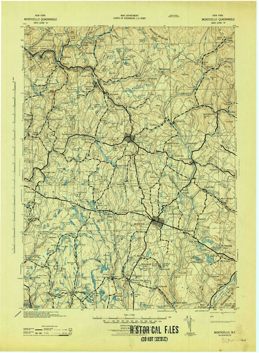 Historic 1943 Monticello New York 30'x30' Topo Map Image