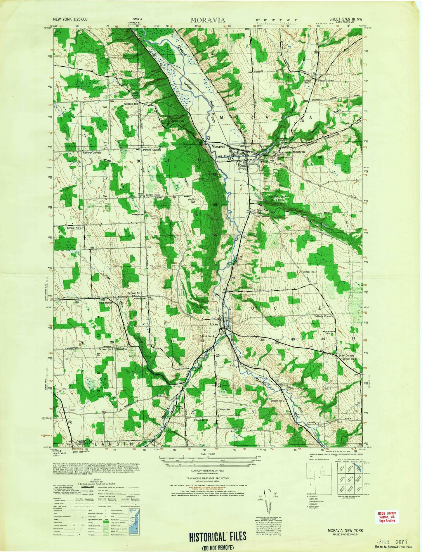 Classic USGS Moravia New York 7.5'x7.5' Topo Map Image