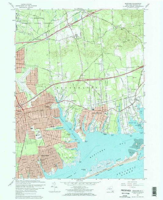 Classic USGS Moriches New York 7.5'x7.5' Topo Map Image