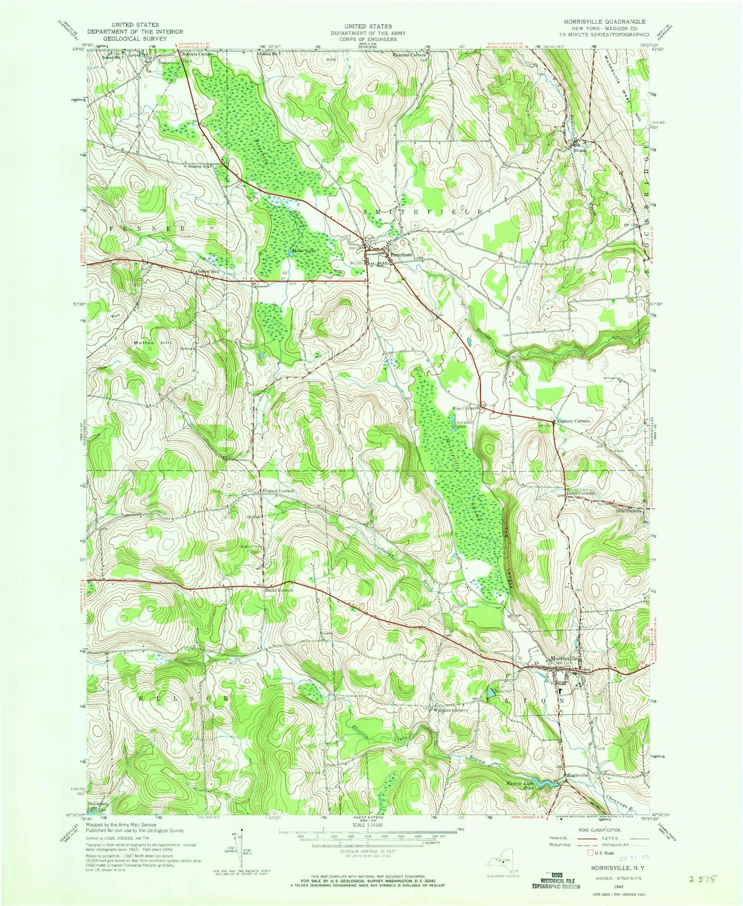 Classic USGS Morrisville New York 7.5'x7.5' Topo Map Image