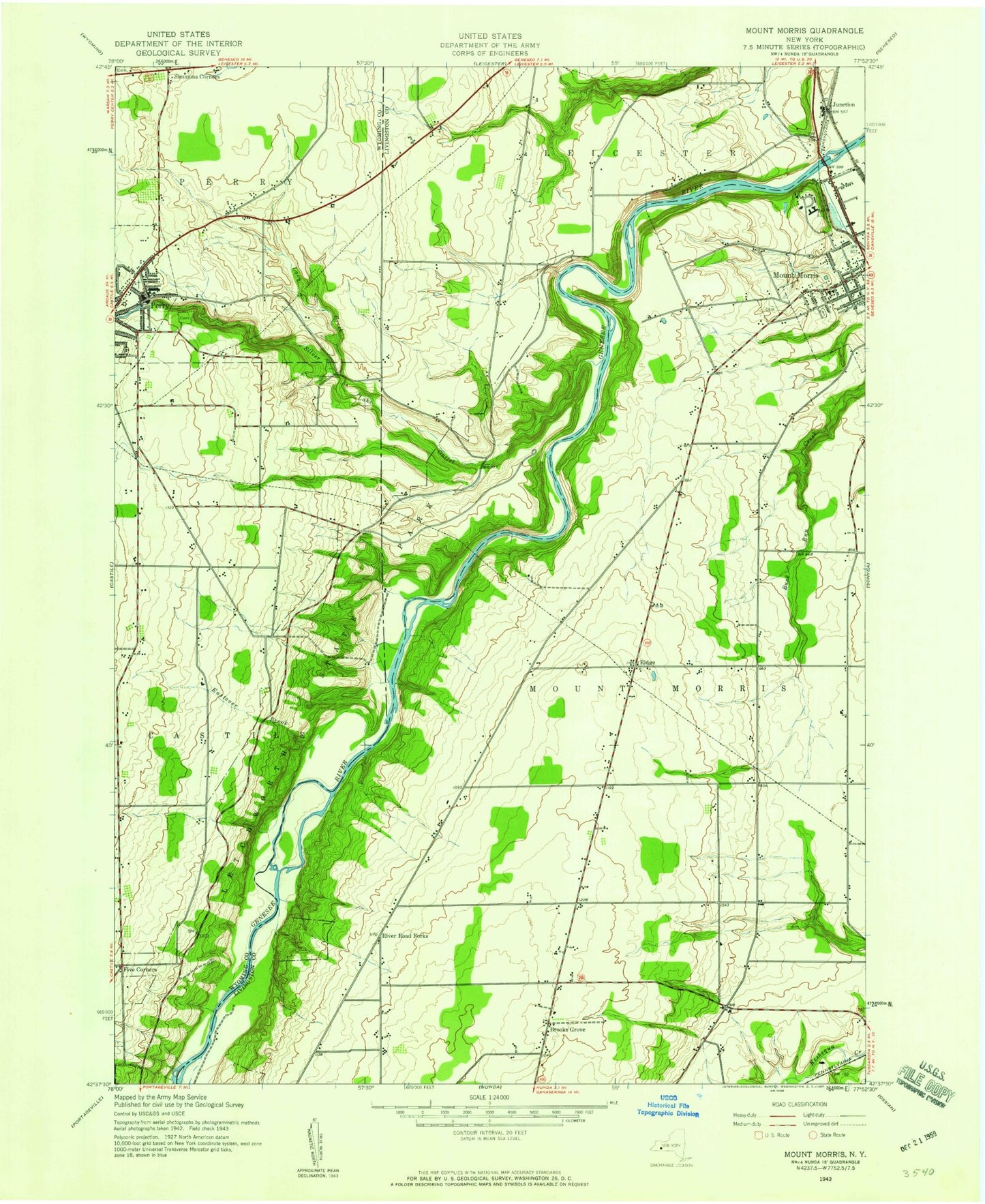 Classic USGS Mount Morris New York 7.5'x7.5' Topo Map Image