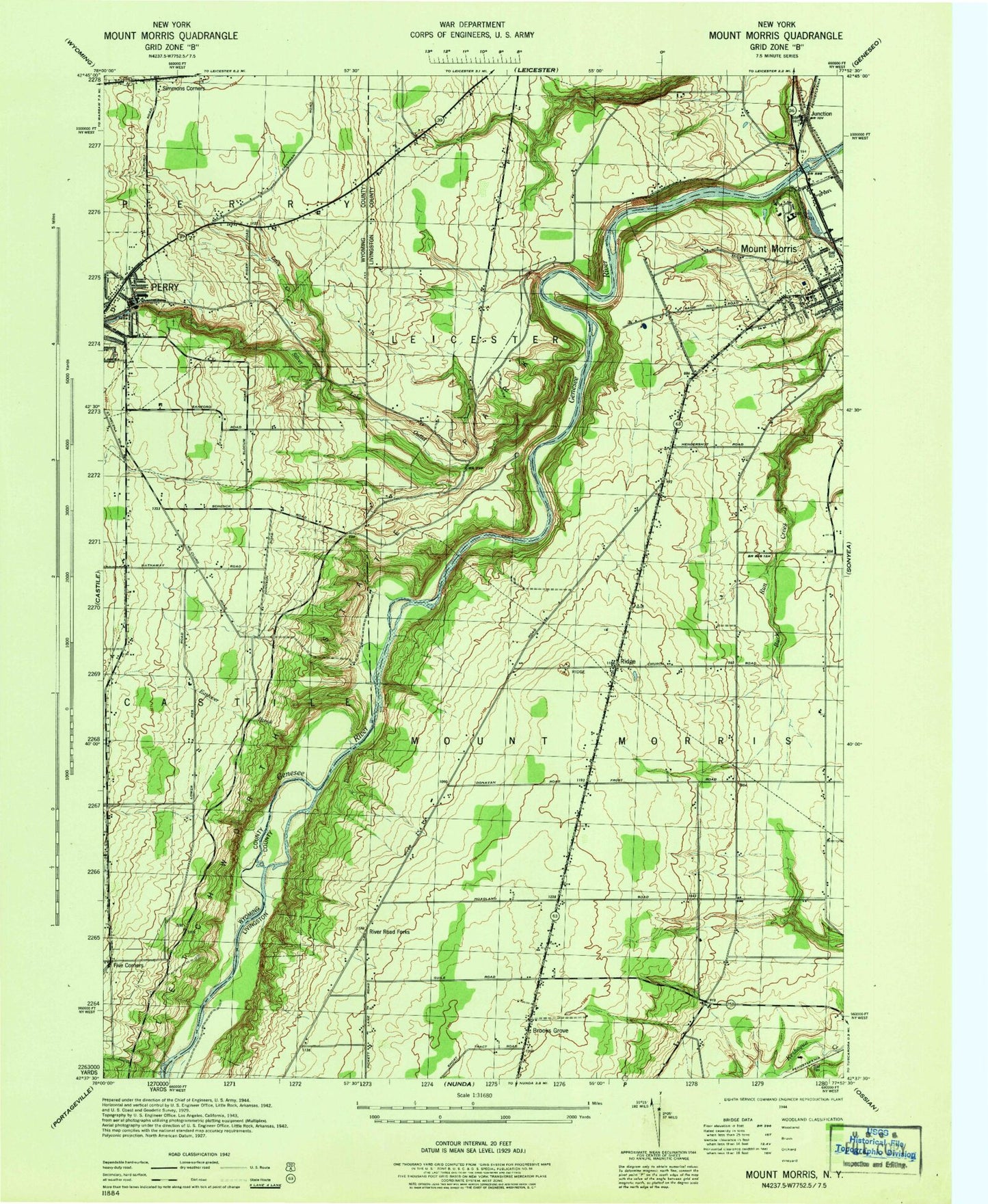 Classic USGS Mount Morris New York 7.5'x7.5' Topo Map Image