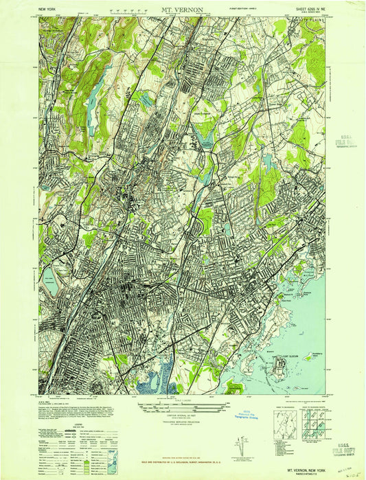 Classic USGS Mount Vernon New York 7.5'x7.5' Topo Map Image