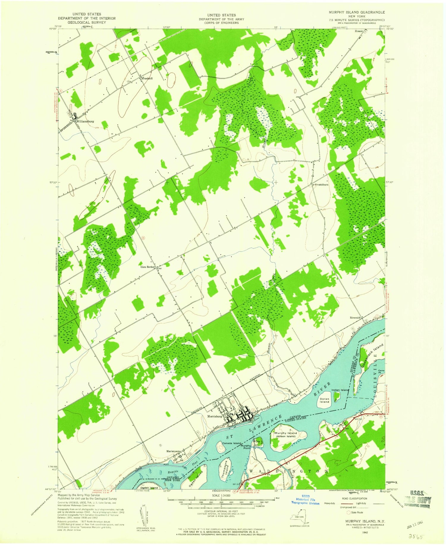 Classic USGS Morrisburg Ontario 7.5'x7.5' Topo Map Image