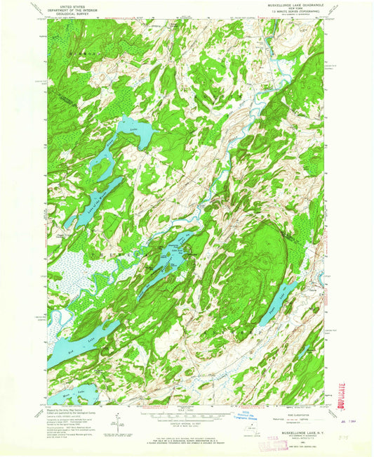 Classic USGS Muskellunge Lake New York 7.5'x7.5' Topo Map Image