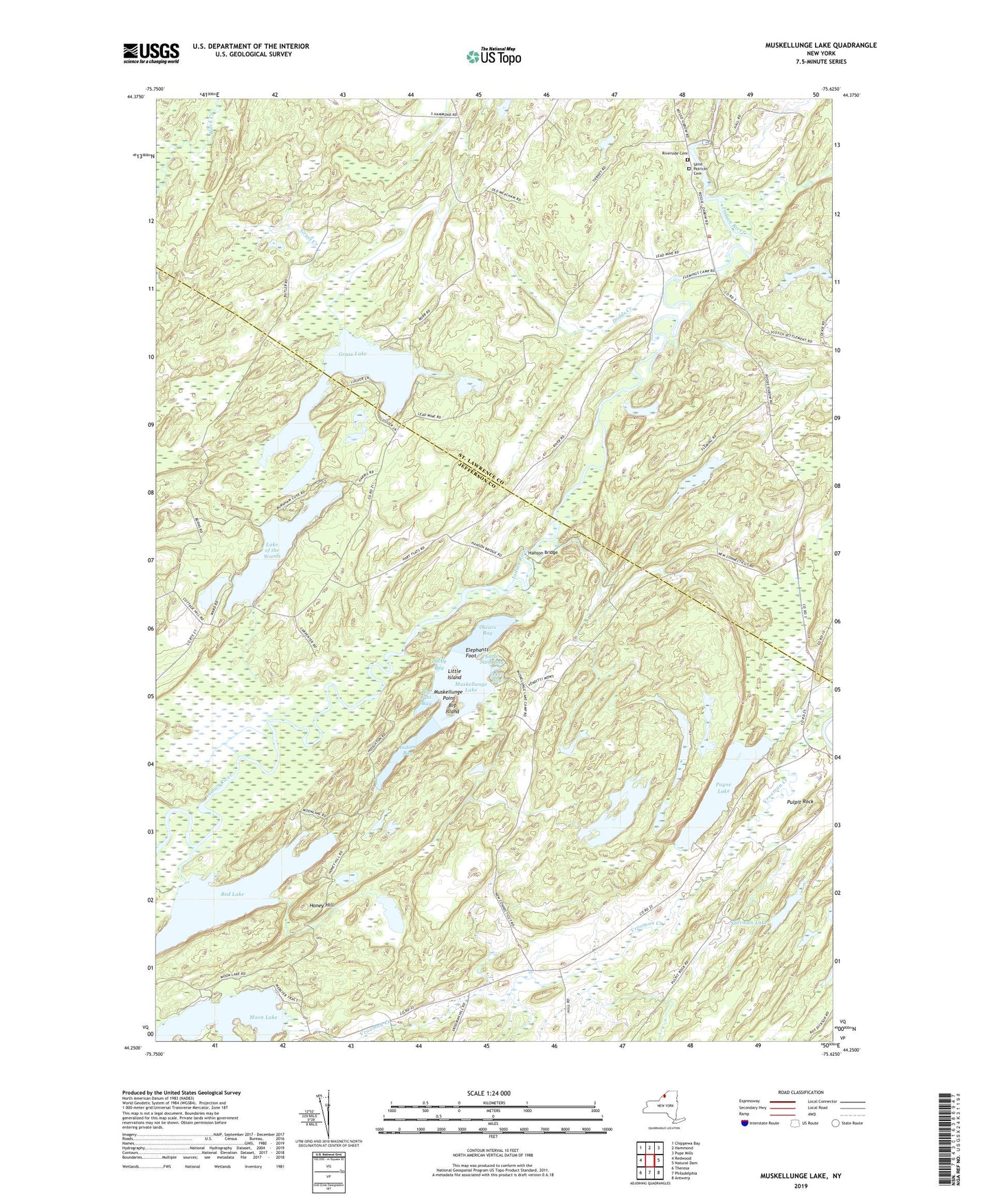 Muskellunge Lake New York US Topo Map Image