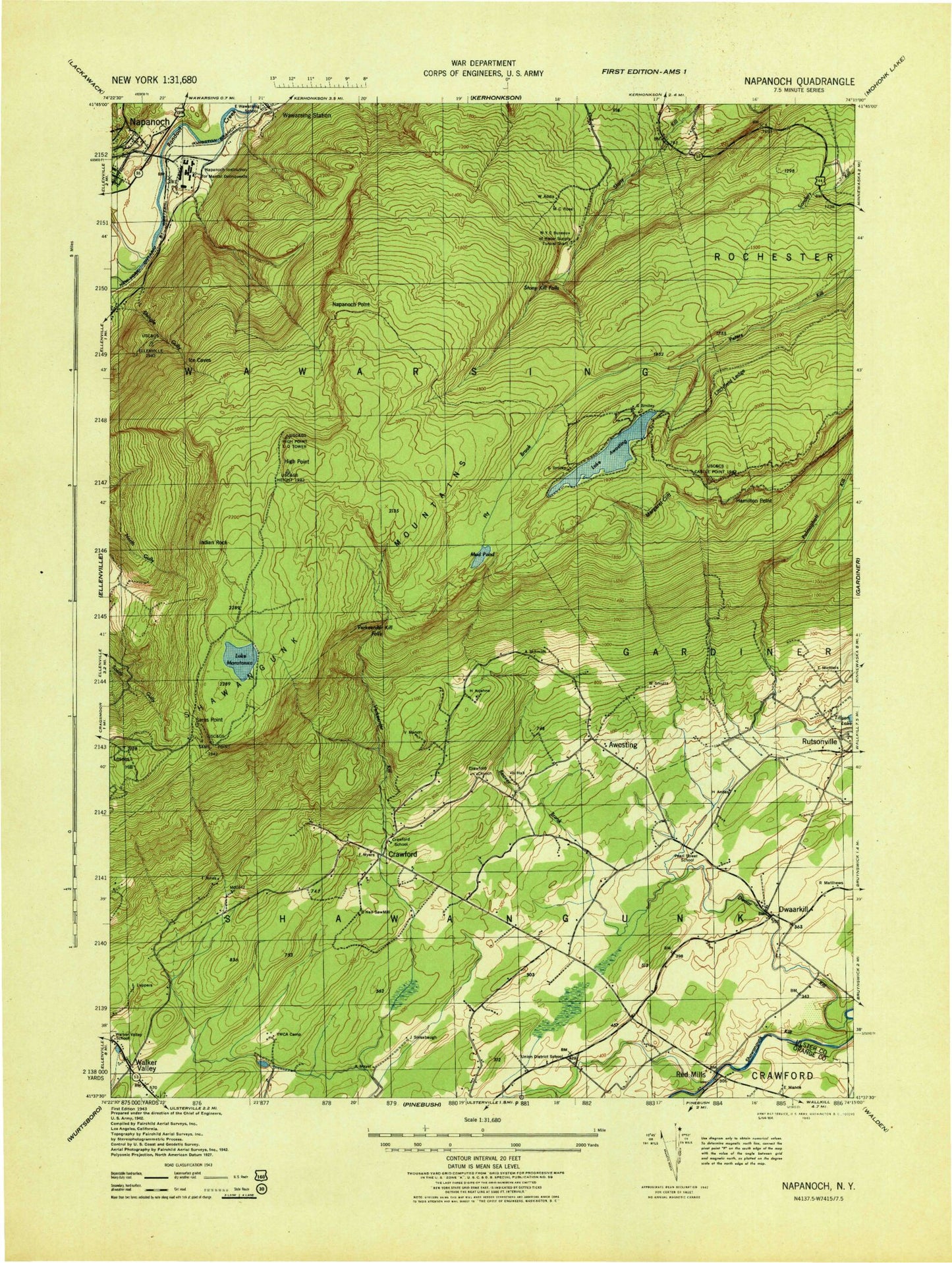 Classic USGS Napanoch New York 7.5'x7.5' Topo Map Image