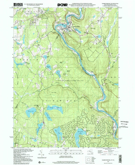 Classic USGS Narrowsburg New York 7.5'x7.5' Topo Map Image