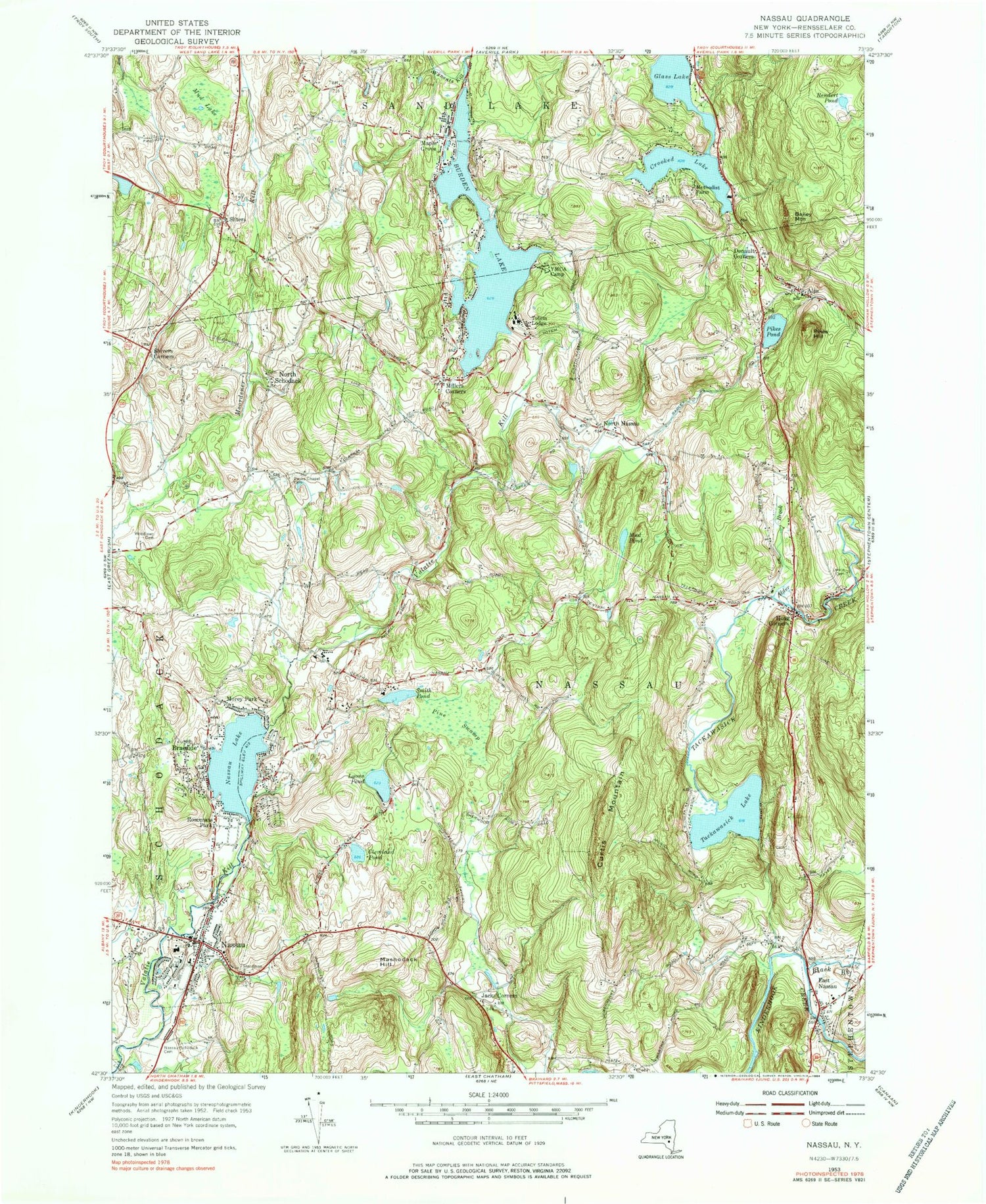 Classic USGS Nassau New York 7.5'x7.5' Topo Map Image