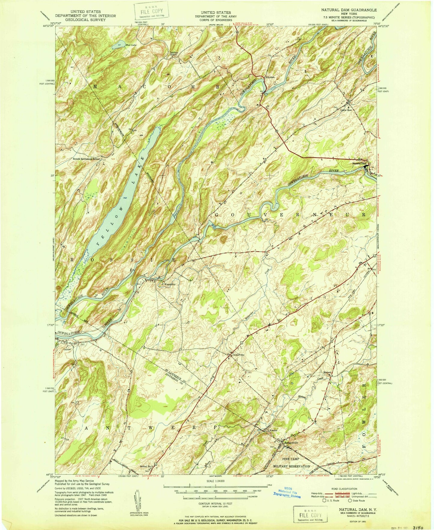 Classic USGS Natural Dam New York 7.5'x7.5' Topo Map Image