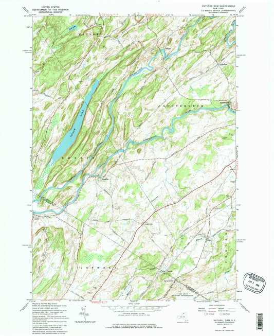 Classic USGS Natural Dam New York 7.5'x7.5' Topo Map Image