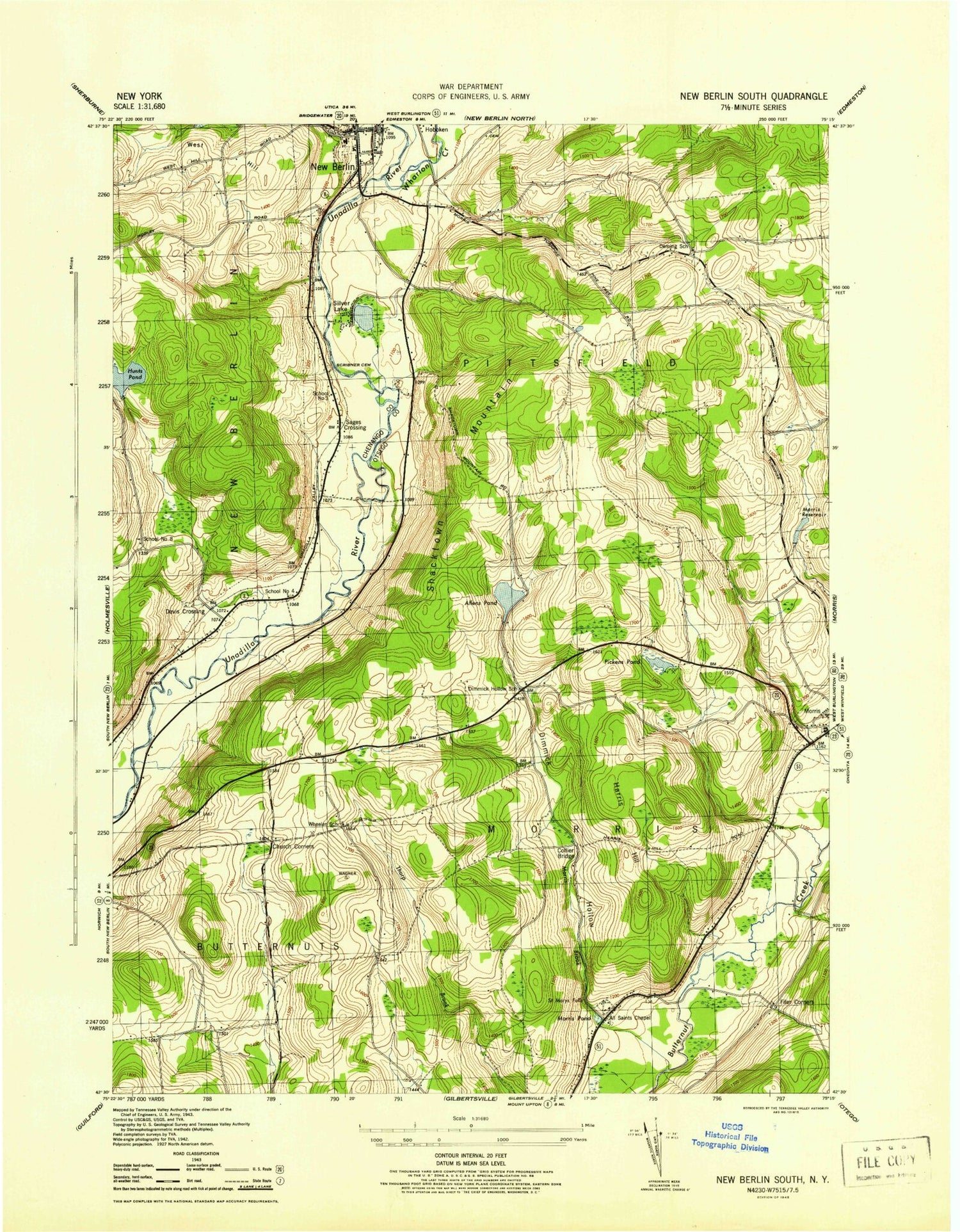 Classic USGS New Berlin South New York 7.5'x7.5' Topo Map Image