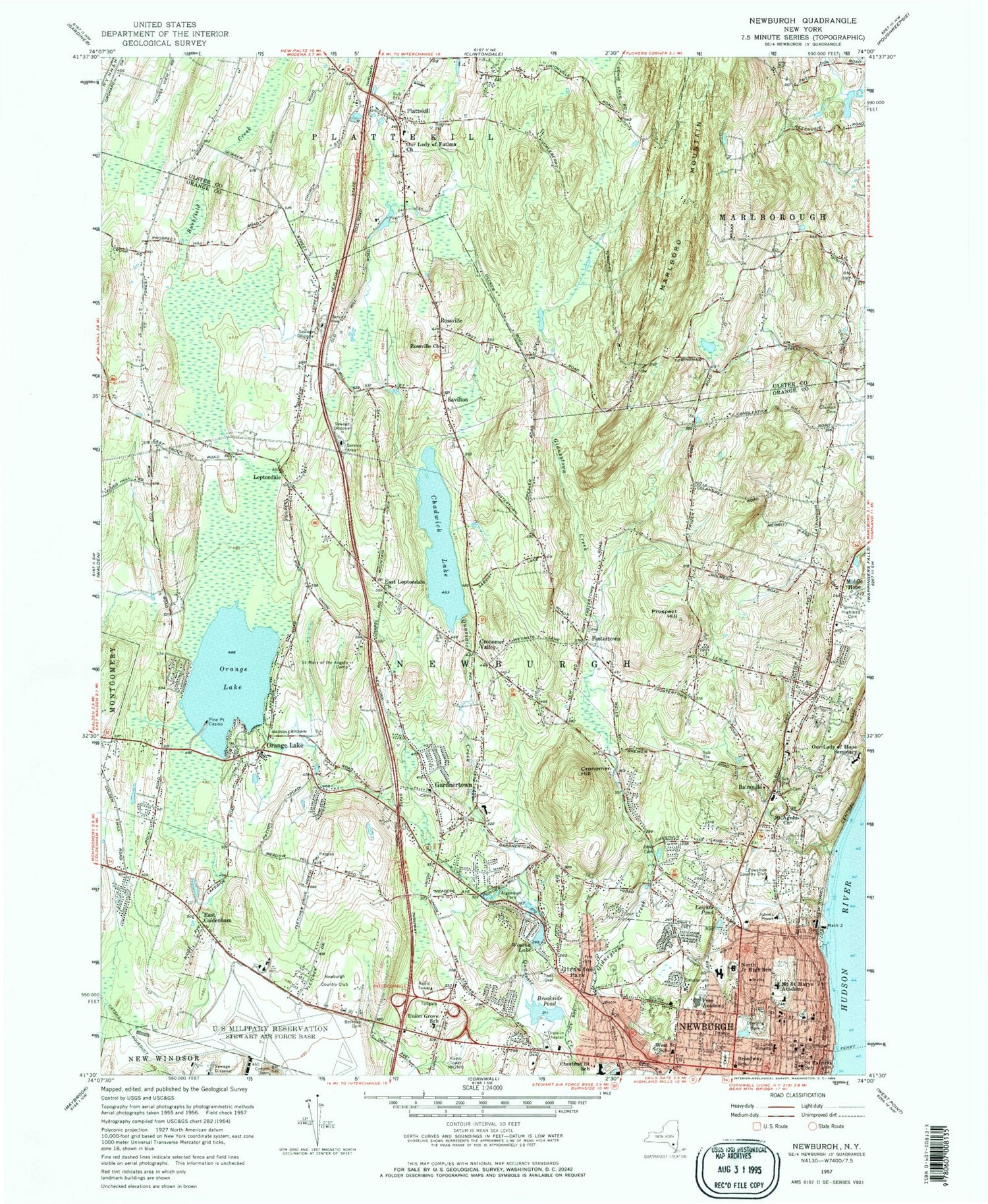Classic USGS Newburgh New York 7.5'x7.5' Topo Map Image