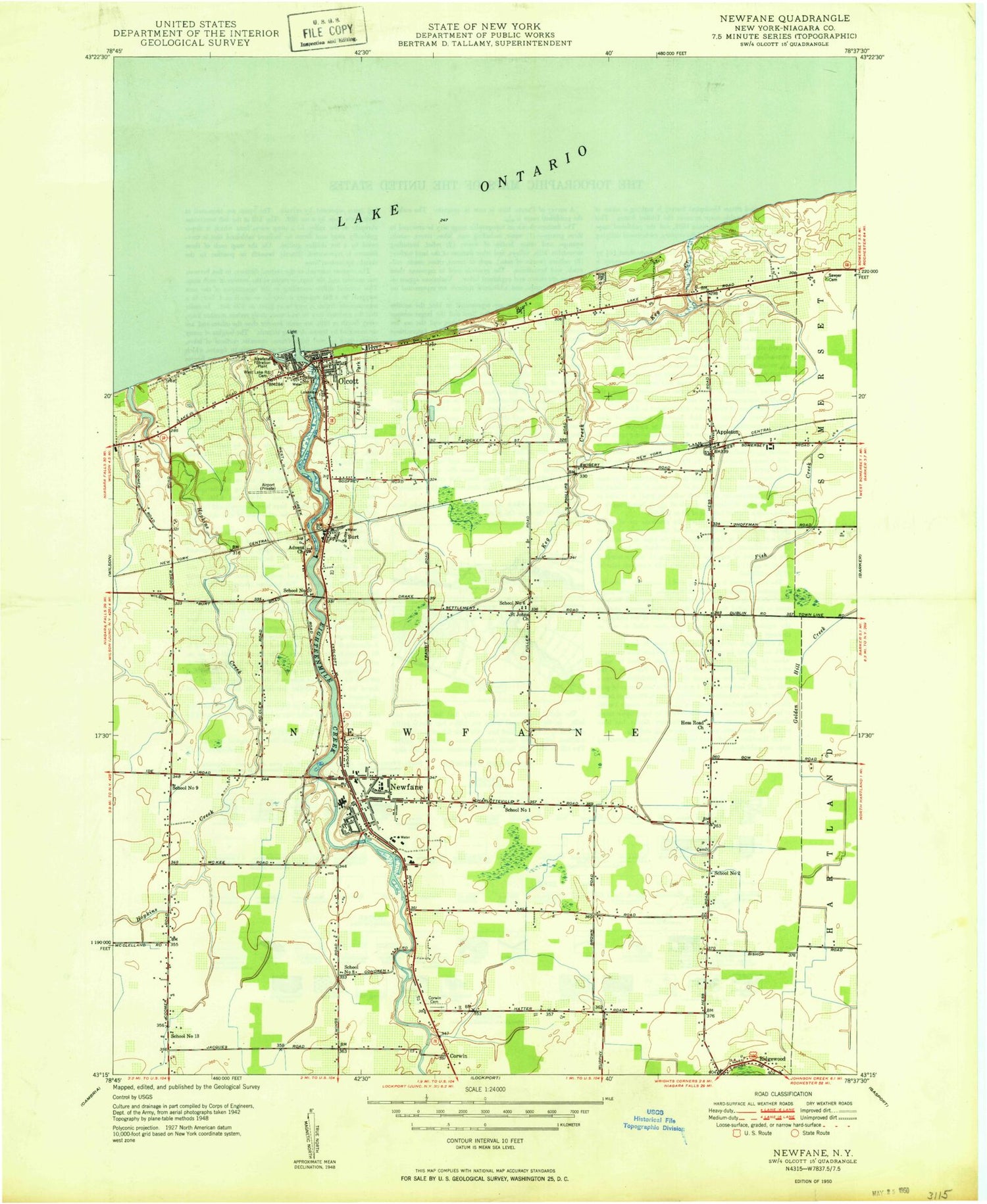 Classic USGS Newfane New York 7.5'x7.5' Topo Map Image