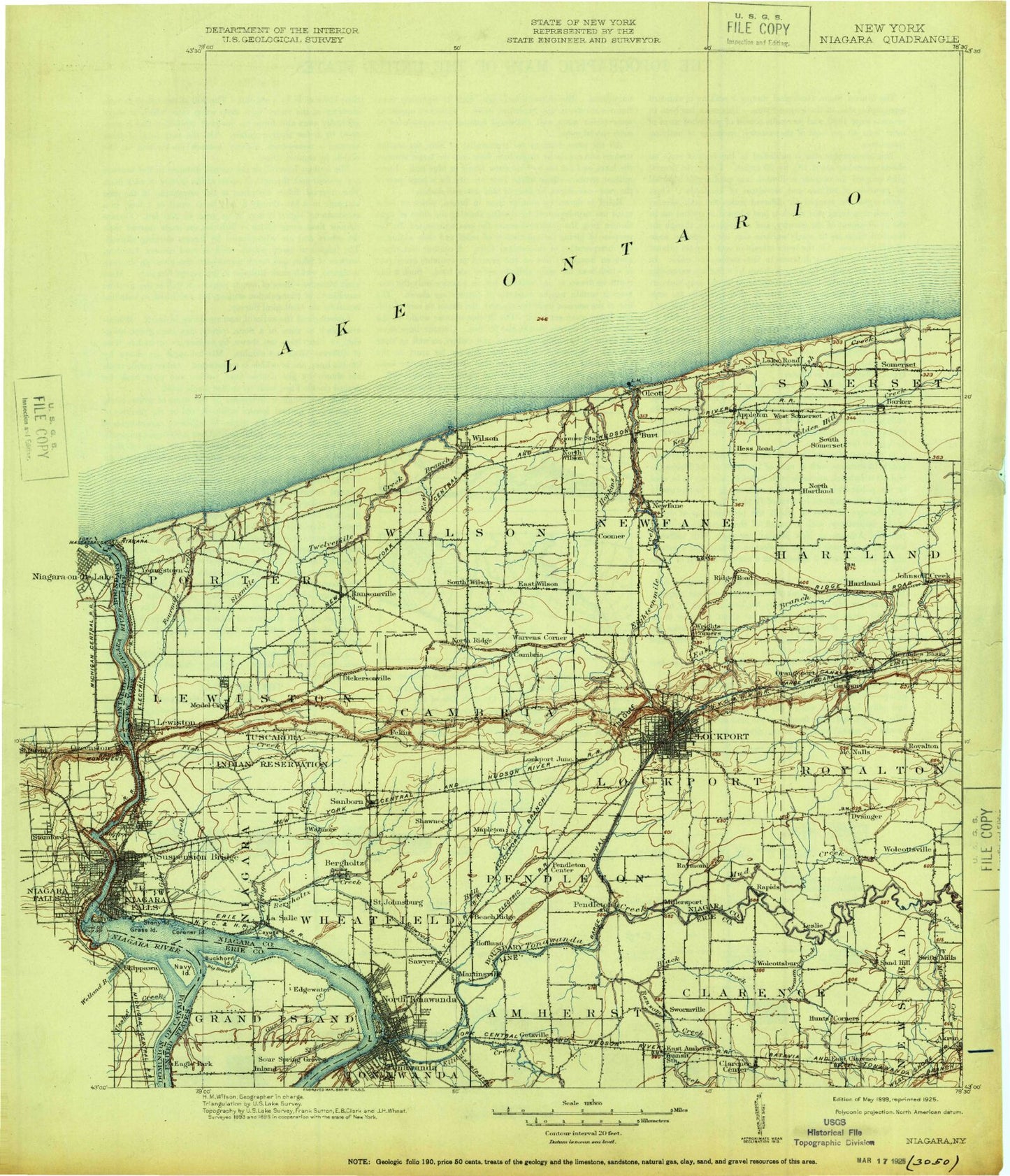 Historic 1899 Niagara New York 30'x30' Topo Map Image