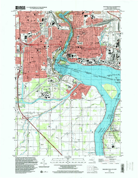 Classic USGS Niagara Falls New York 7.5'x7.5' Topo Map Image