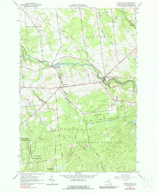 Classic USGS Nicholville New York 7.5'x7.5' Topo Map Image
