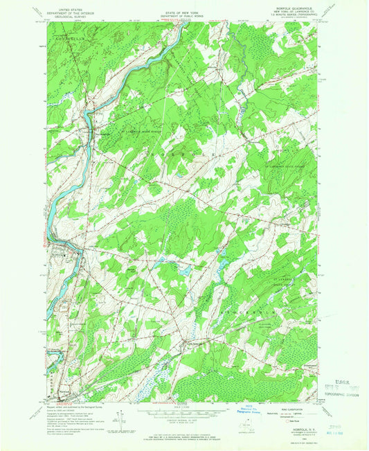 Classic USGS Norfolk New York 7.5'x7.5' Topo Map Image