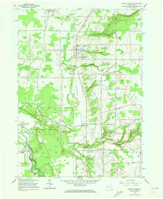 Classic USGS North Collins New York 7.5'x7.5' Topo Map Image