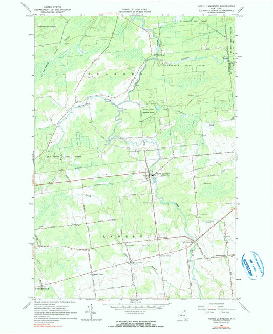 Classic USGS North Lawrence New York 7.5'x7.5' Topo Map Image