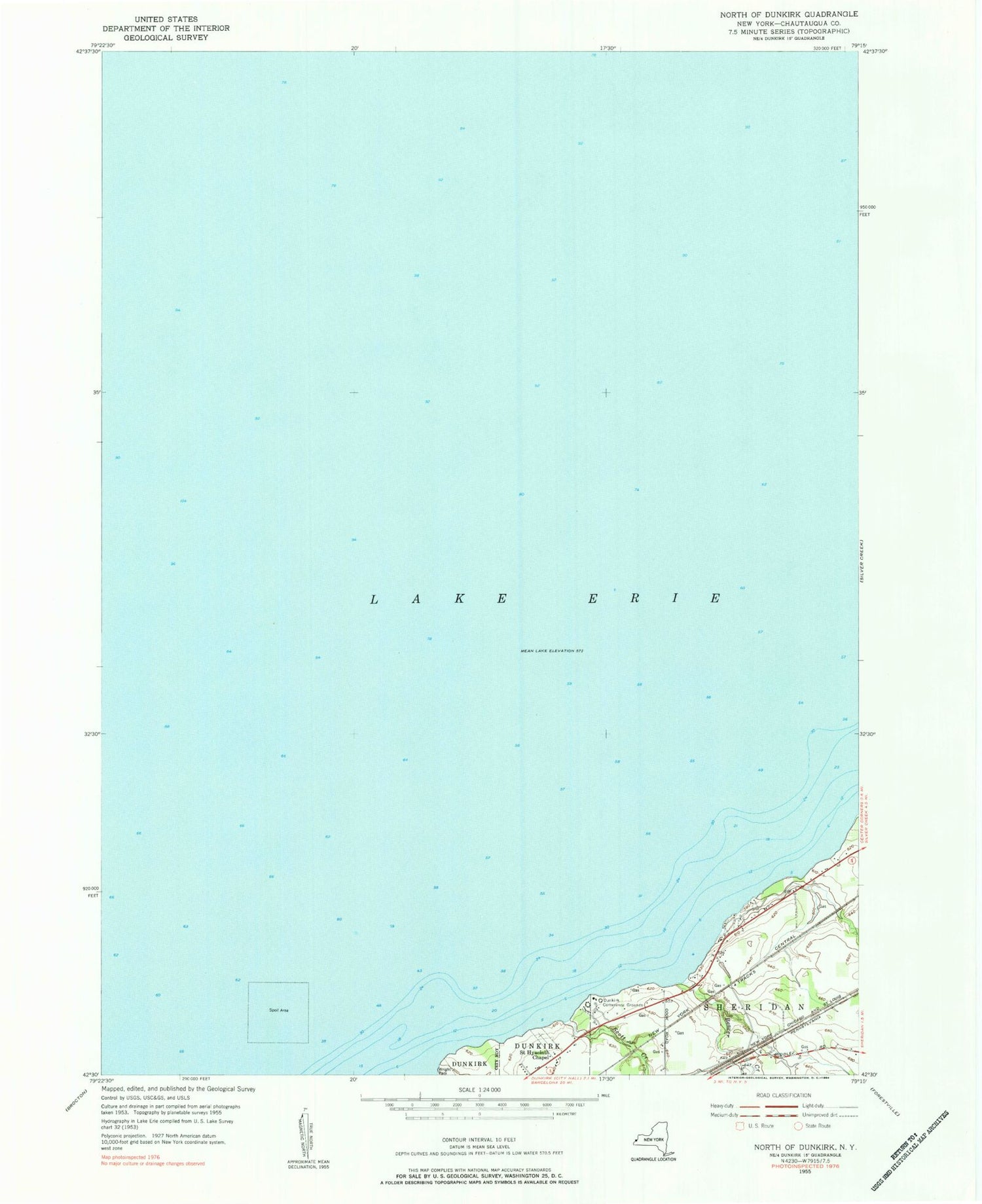 Classic USGS North of Dunkirk New York 7.5'x7.5' Topo Map Image
