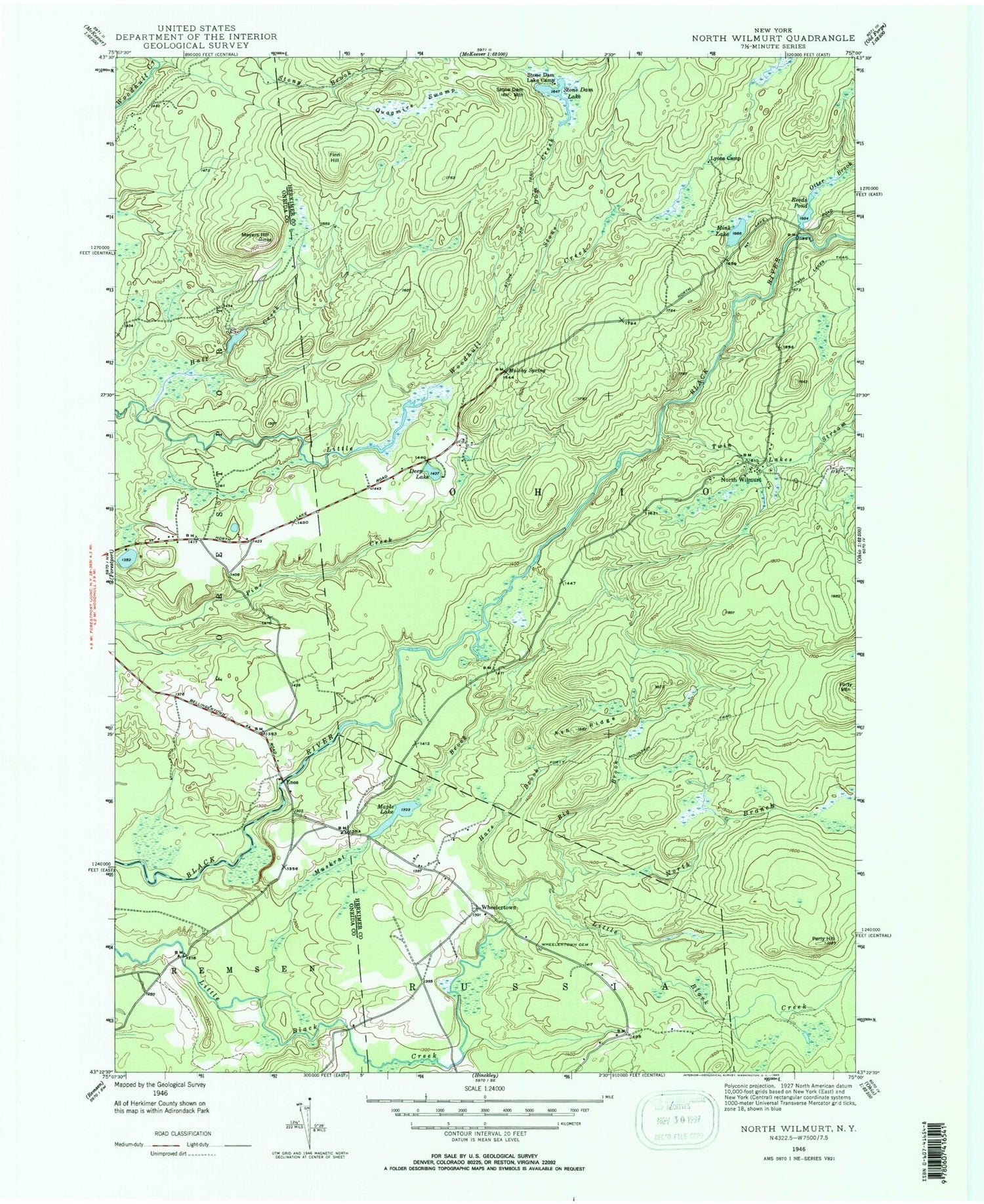 Classic USGS North Wilmurt New York 7.5'x7.5' Topo Map Image