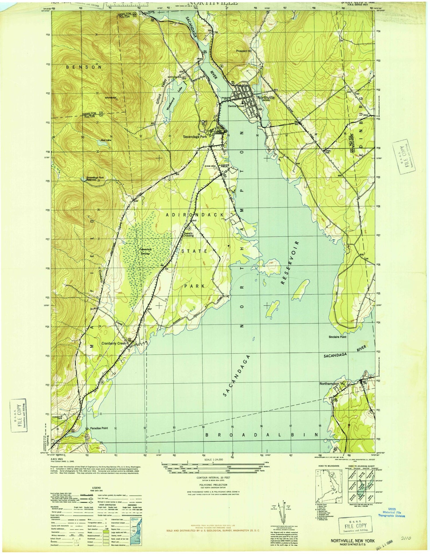Classic USGS Northville New York 7.5'x7.5' Topo Map Image