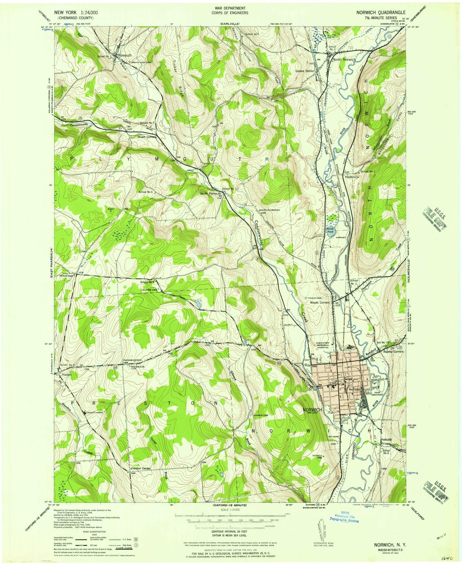 Classic USGS Norwich New York 7.5'x7.5' Topo Map Image