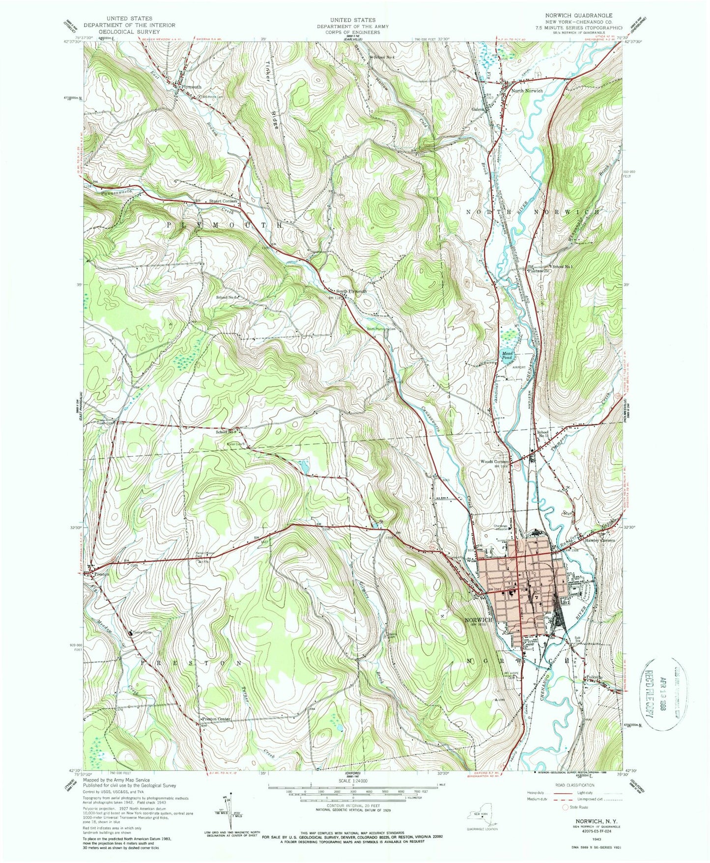 Classic USGS Norwich New York 7.5'x7.5' Topo Map Image