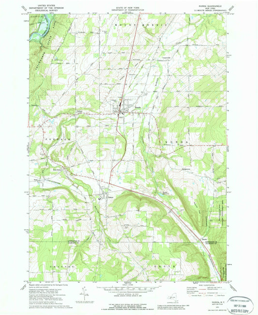 Classic USGS Nunda New York 7.5'x7.5' Topo Map Image