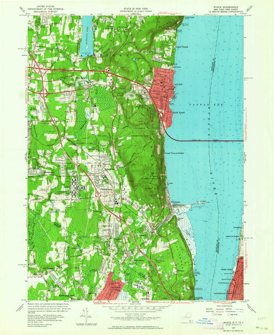 Classic USGS Nyack New York 7.5'x7.5' Topo Map Image