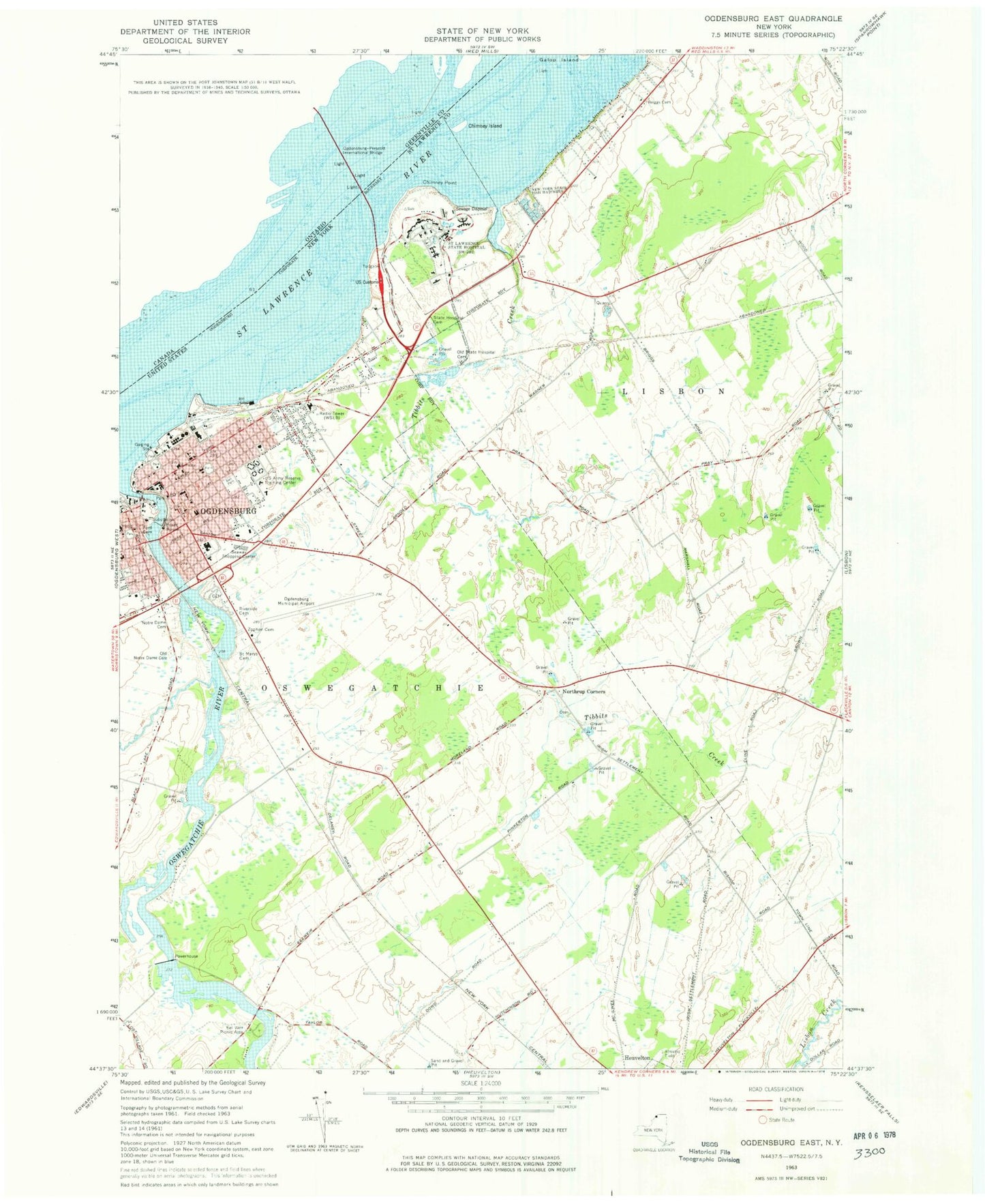 Classic USGS Ogdensburg East New York 7.5'x7.5' Topo Map Image