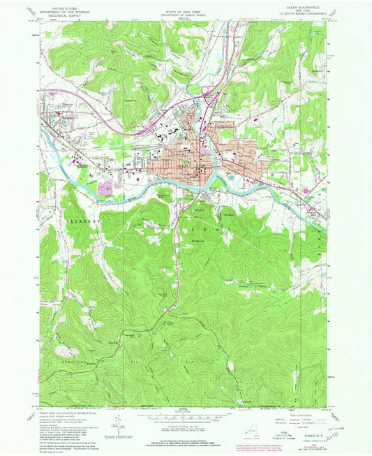 Classic USGS Olean New York 7.5'x7.5' Topo Map Image