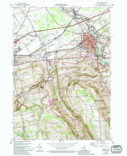 Classic USGS Oneida New York 7.5'x7.5' Topo Map Image