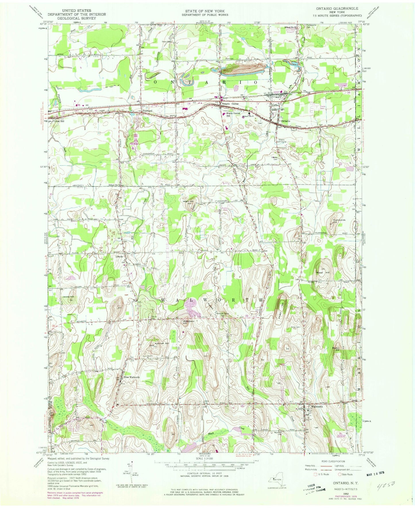 Classic USGS Ontario New York 7.5'x7.5' Topo Map Image