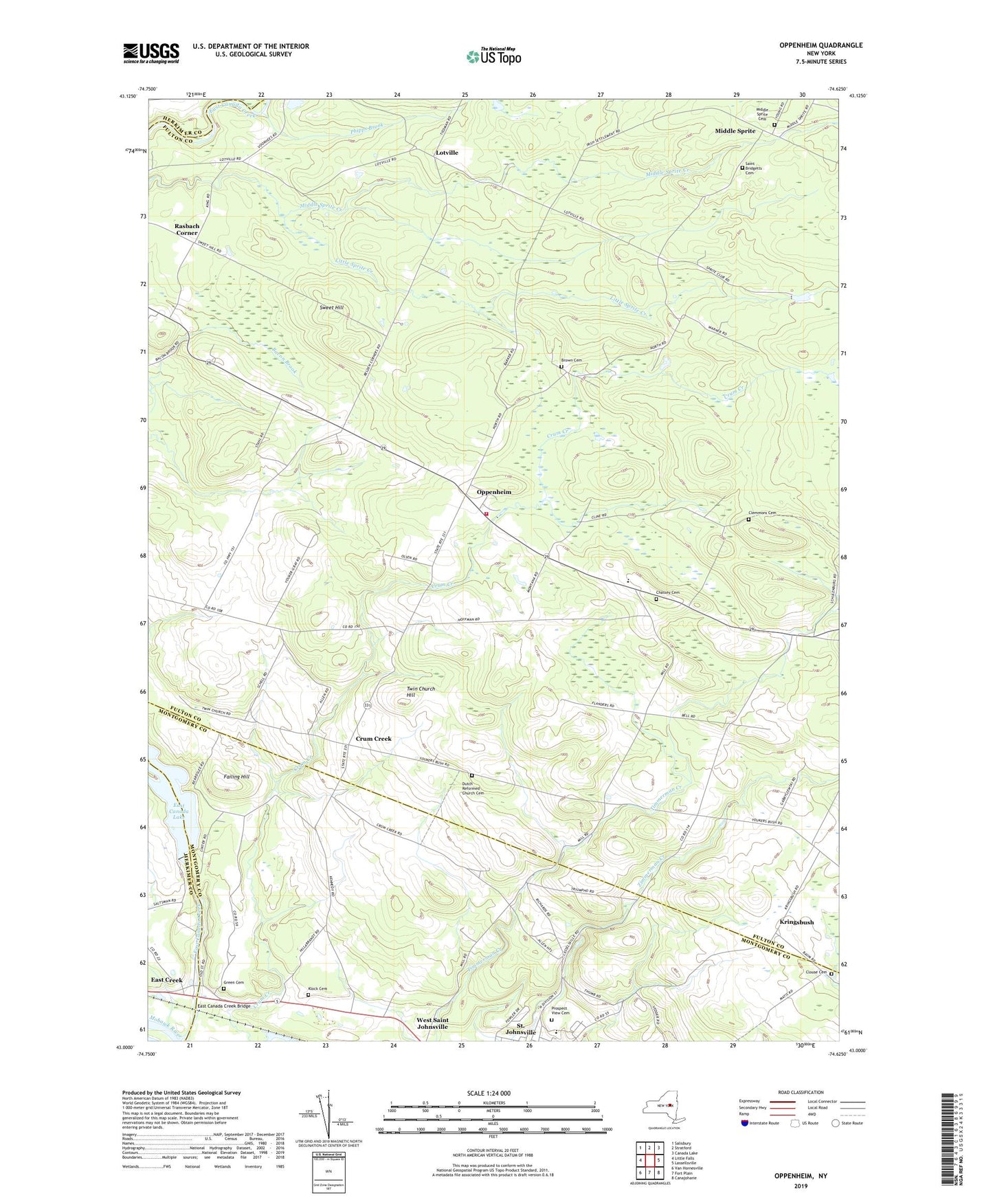 Oppenheim New York US Topo Map Image